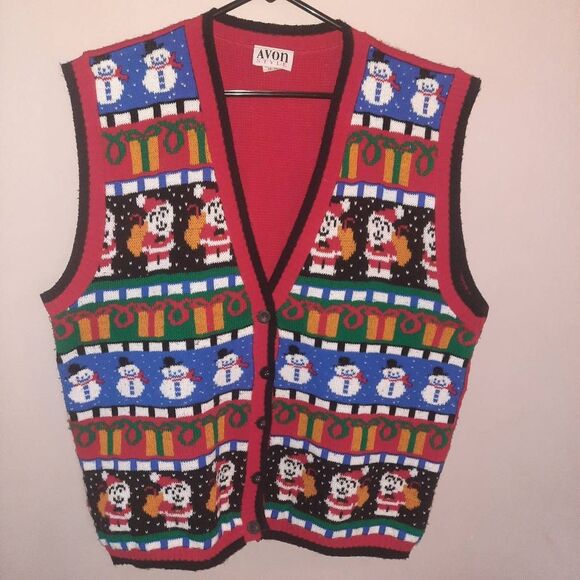 Avon Vintage Busy Christmas Button Up Cardigan Size 1X-2X - Picture 1 of 4